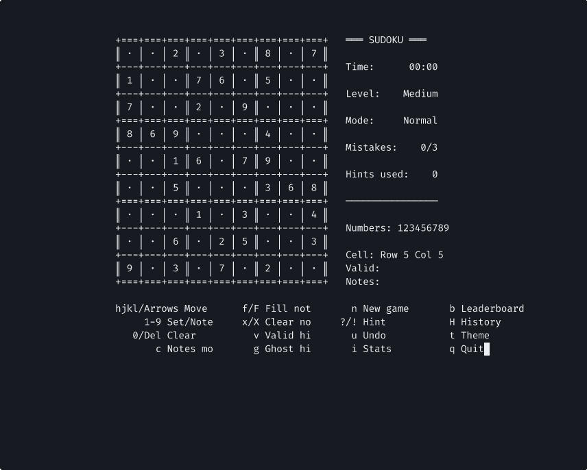 Terminal UI demo of Ukodus Sudoku